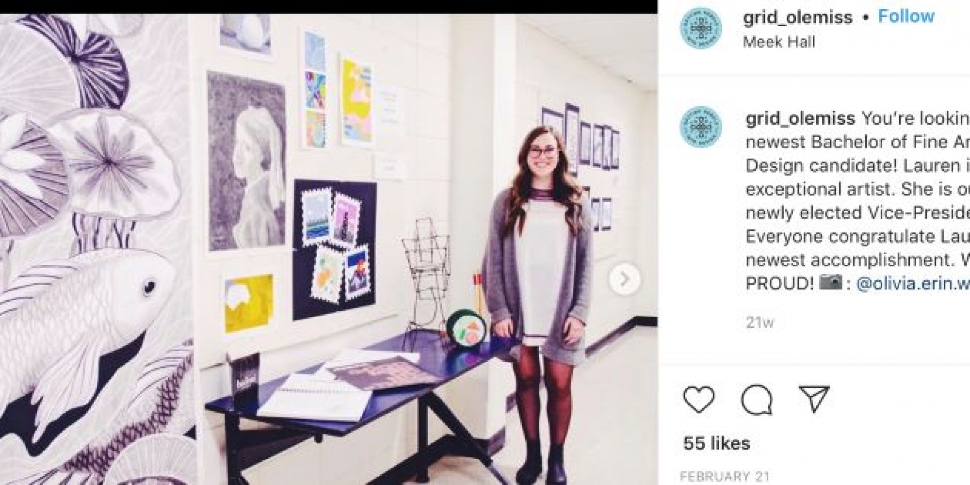 Grid Instagram post featuring newest BFA in Graphic Design candidate.