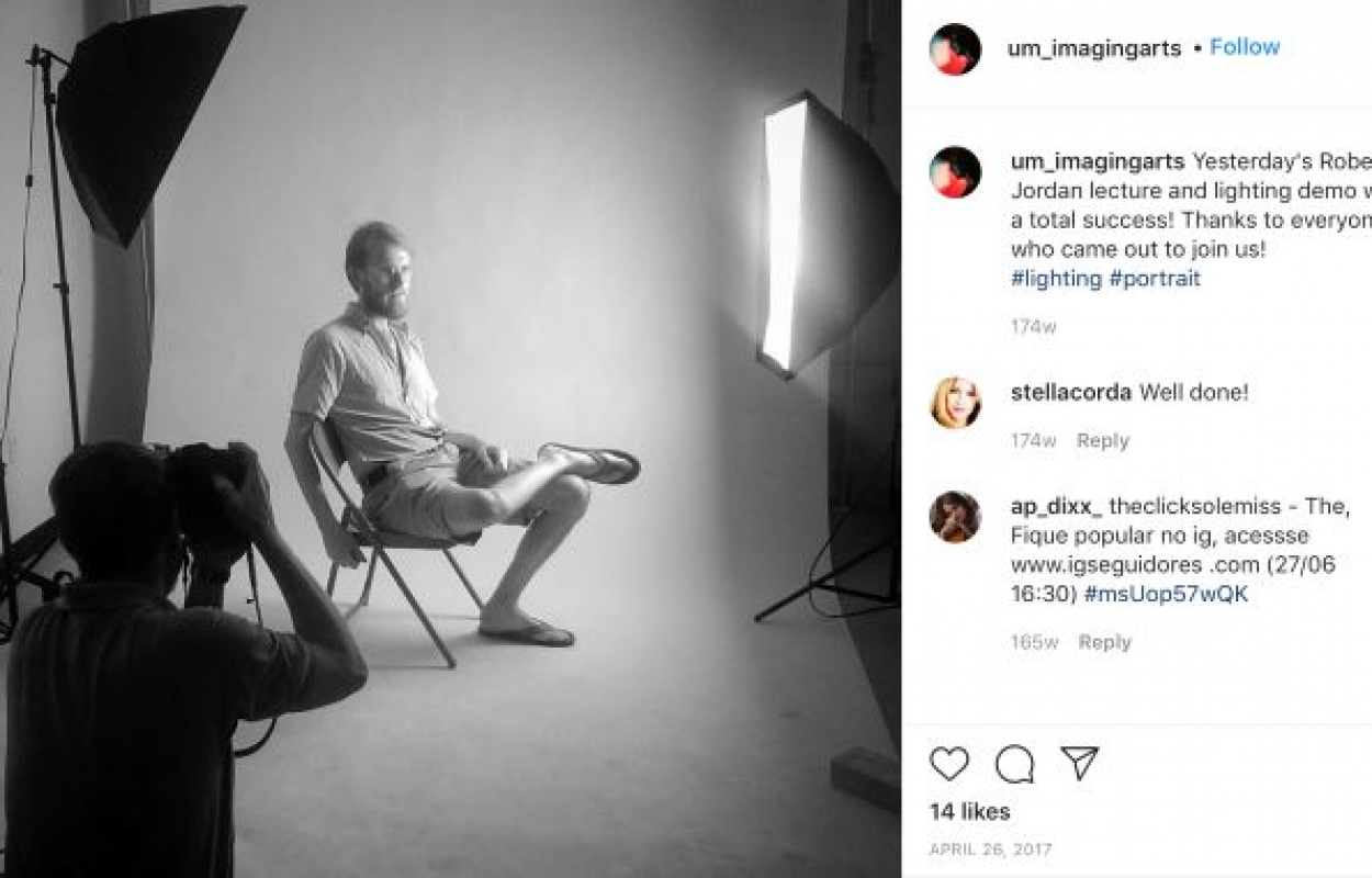 Clicks Instagram post featuring a lighting demo with Robert Jordan.
