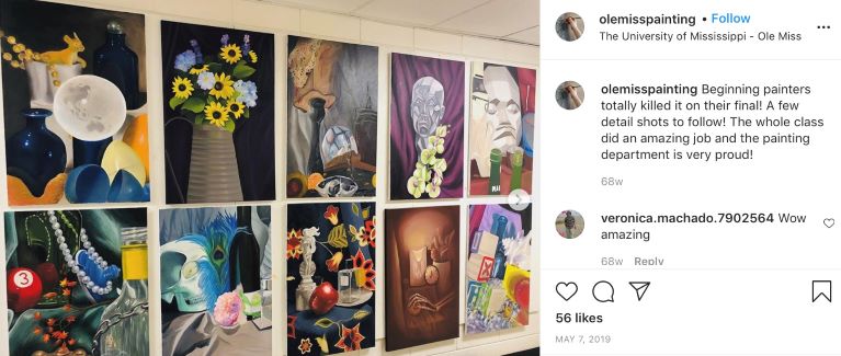 Painting Instagram post featuring the finals of beginning painting students.