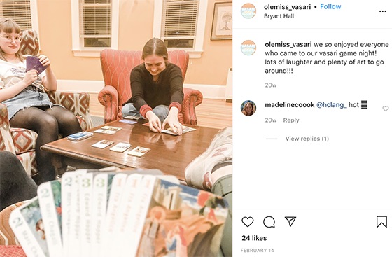 Vasari Society Instagram post featuring students playing card games.