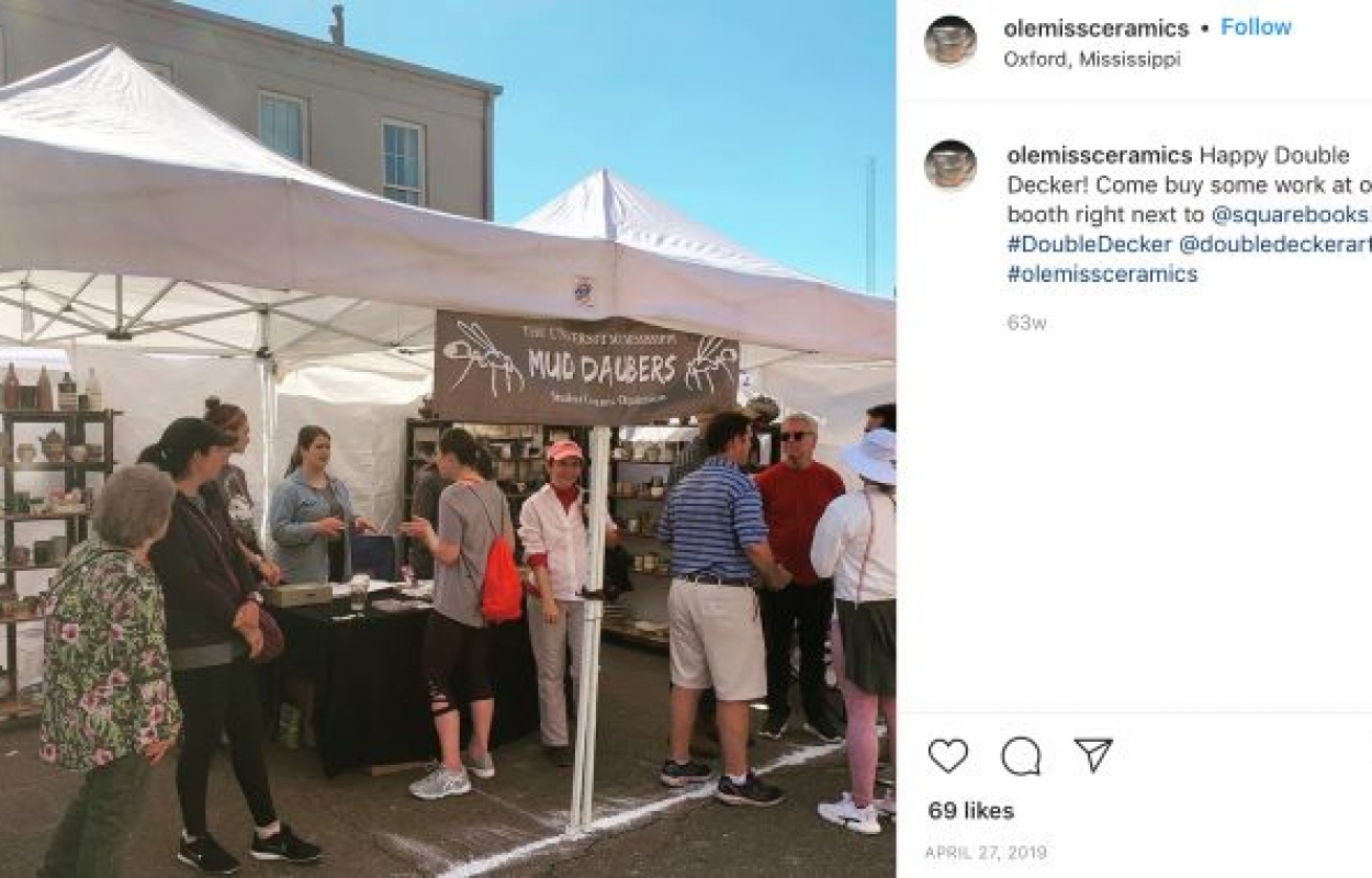 Ceramics Instagram post featuring Mud Daubers booth at the Double Decker Festival.