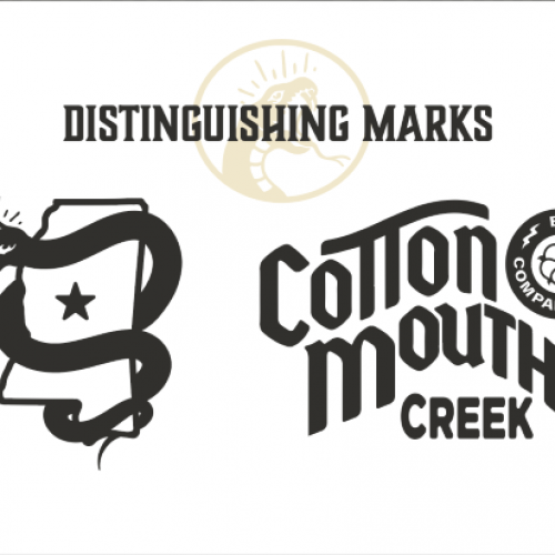 Graphic for Cotton Mouth Creek Brewing Company, featuring a logo of the state of Mississippi wrapped up by a snake