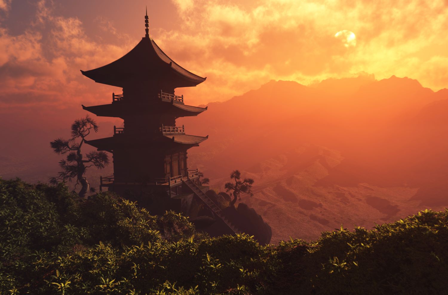 Chinese pagoda in the mountains